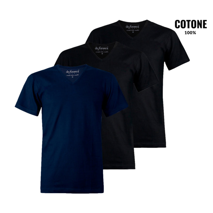 3 T-Shirt Uomo De Fonseca 100% Cotone Pettinato Art. DV32 Scollo V