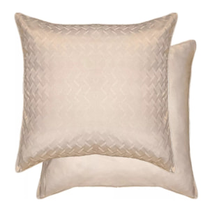 Lot de 2 taies satin de coton motif jacquard beige Adagio lin