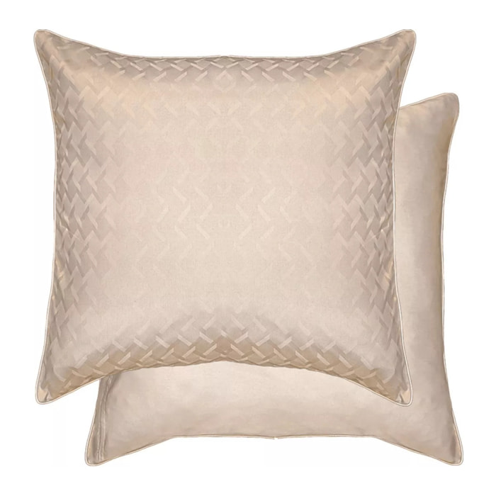 Lot de 2 taies satin de coton motif jacquard beige Adagio lin