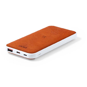 Power Bank RABS e Wireless in Pelle 10W. 8000 mAh. 1 uscita USB e 1 uscita di tipo C. Micro USB e ingresso di tipo C