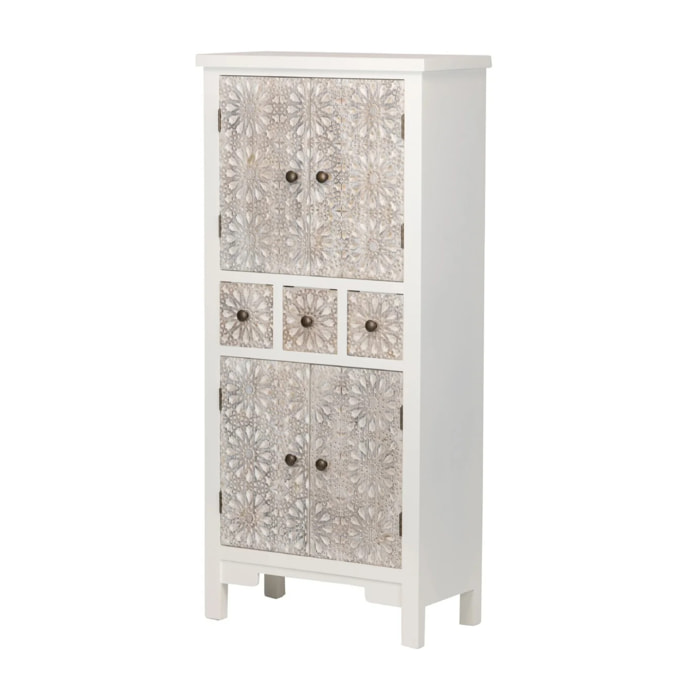 Cabinet Madera Tallada Blanco-beige 60x30x130 Cm