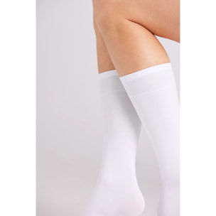 Confezione da 2 calze lunghe con polsini antipressione, 70 denari, bianche