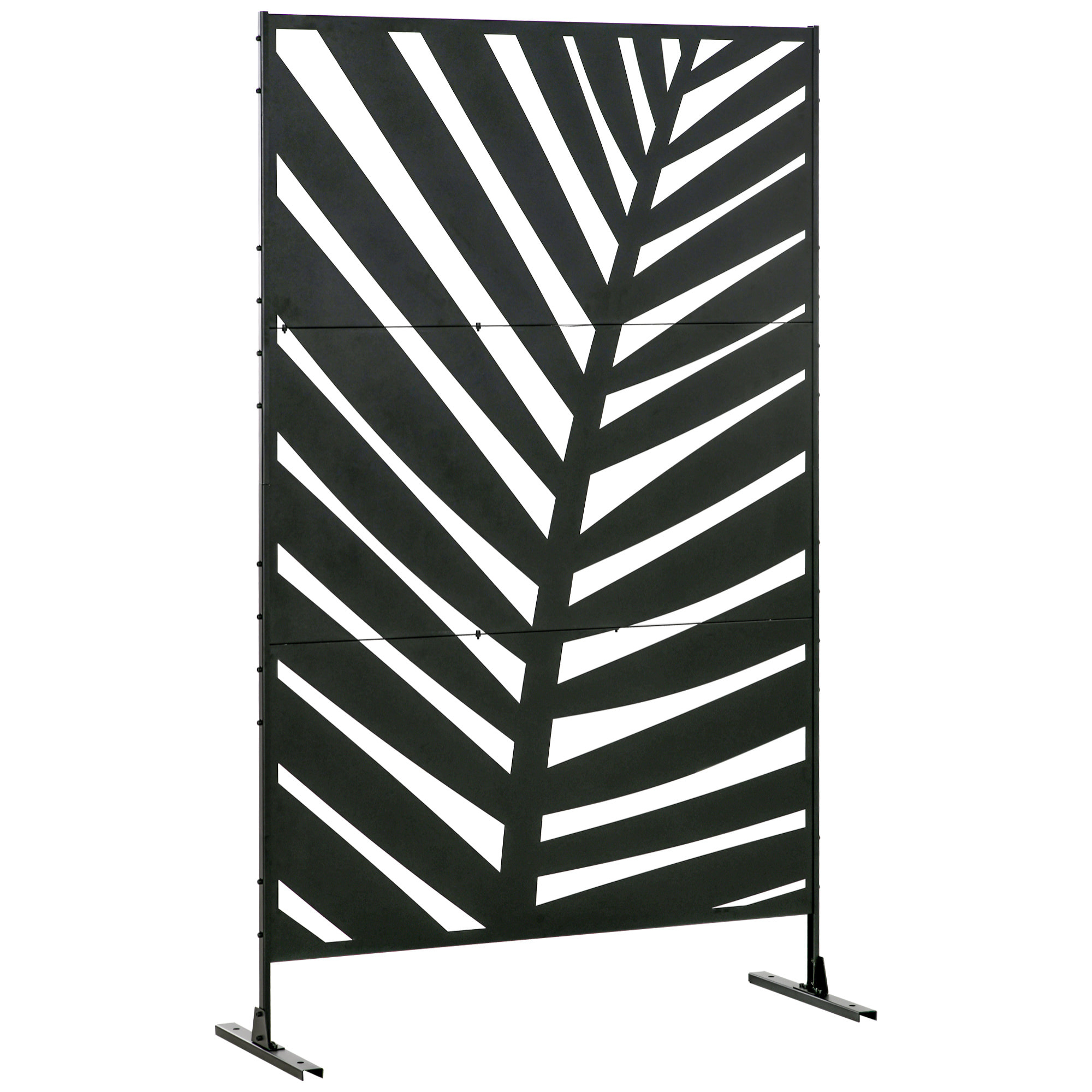 Biombo de 3 Piezas Biombo Separador de Ambientes con Diseño de Hoja de Plátano Biombo para Exterior Jardín Patio Terraza 122x45x198 cm Negro