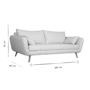 Canapé scandinave 3 places en tissu gris clair chiné et bois clair CREEP