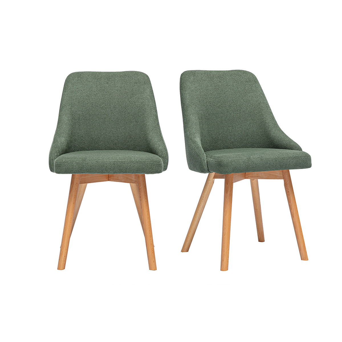 Chaises scandinaves en tissu chenille vert kaki et bois clair (lot de 2) HASTA