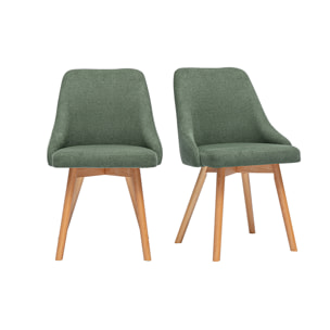 Chaises scandinaves en tissu chenille vert kaki et bois clair (lot de 2) HASTA