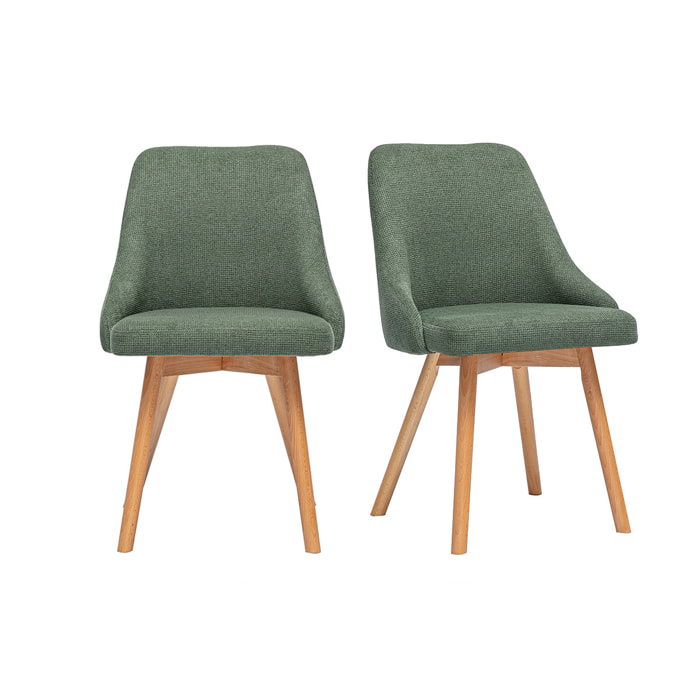 Chaises scandinaves en tissu chenille vert kaki et bois clair (lot de 2) HASTA