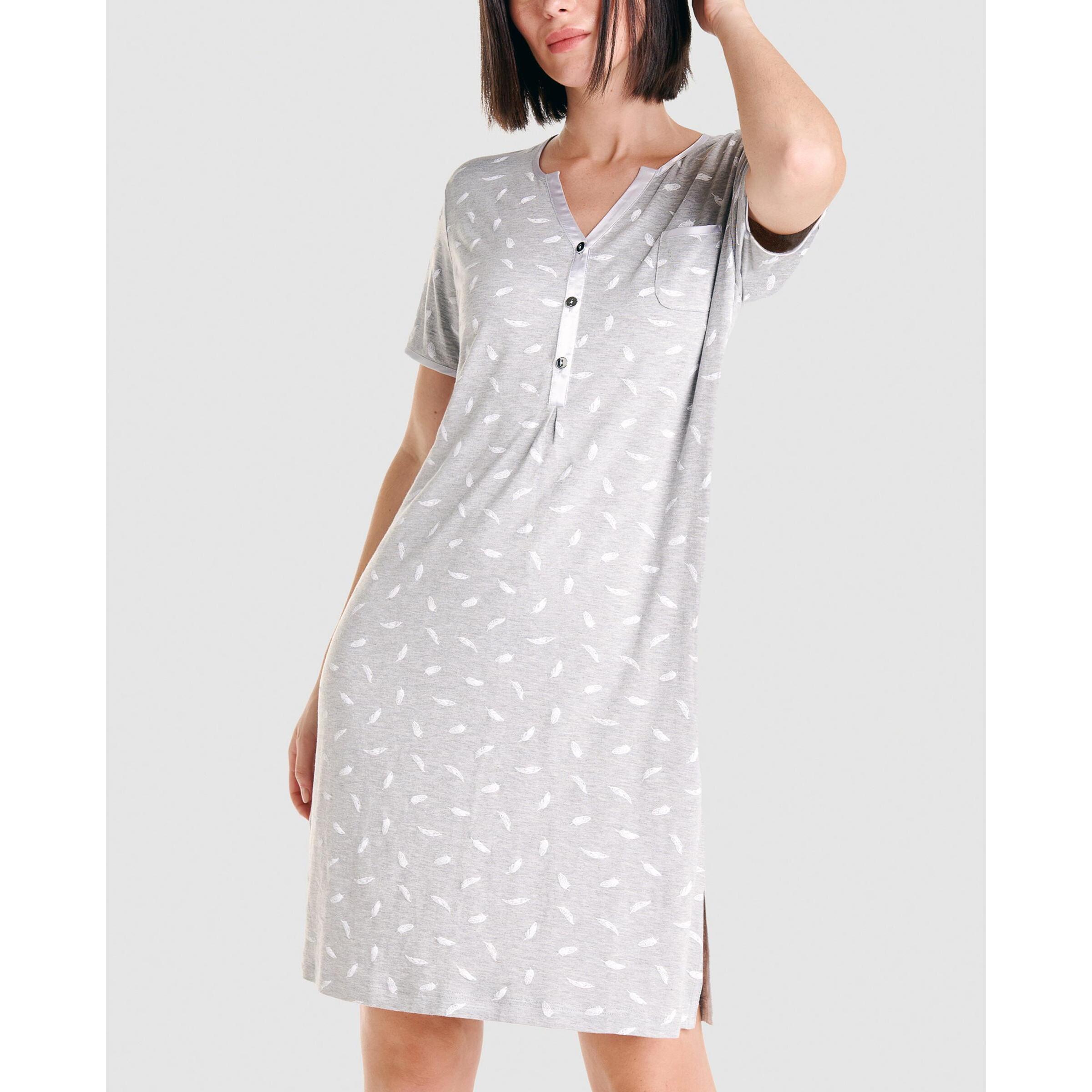 Camisón corto mujer plumas manga corta ligero