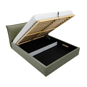 John - lit coffre - 140x200 cm - en velours - sommier inclus - Vert Kaki
