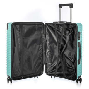 DAM Set di 3 valigie Trolley, in materiale leggero ABS ad alta resistenza con angoli rinforzati. Chiusura numerica e 4 ruote doppie removibili e girevoli a 360°. 54x32x80 Cm. Colore: Verde Acqua