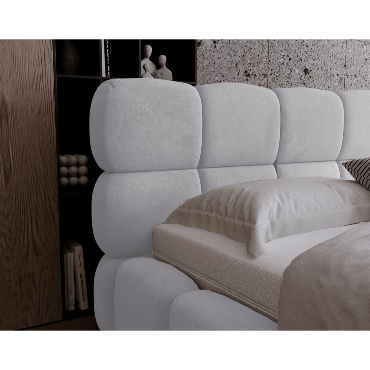 Mariposa - lit coffre - 180x200 cm - sommier inclus - en velours - Beige
