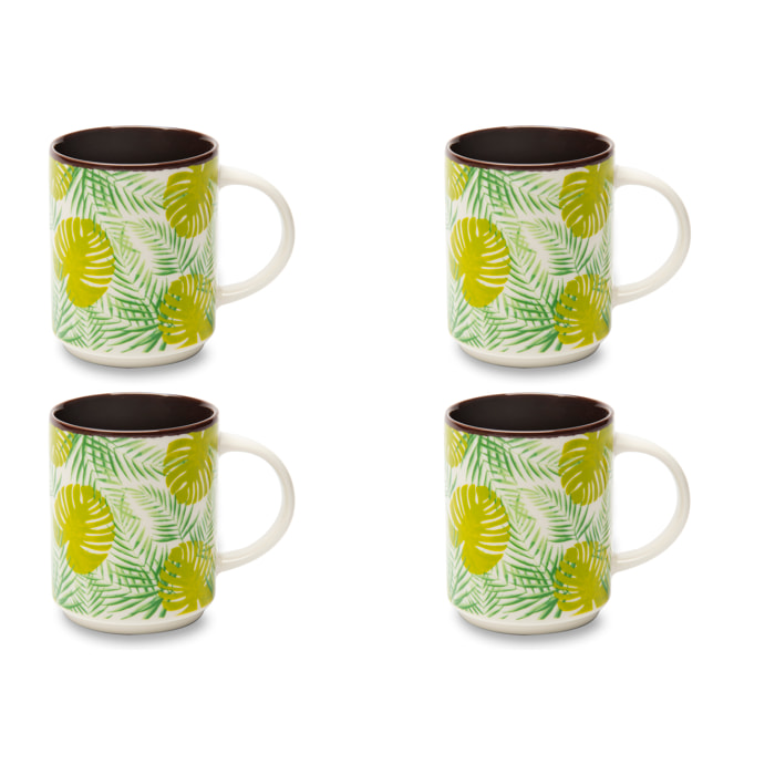 Set 4 Mug Excelsa – Foliage, New Bone China Multicolore