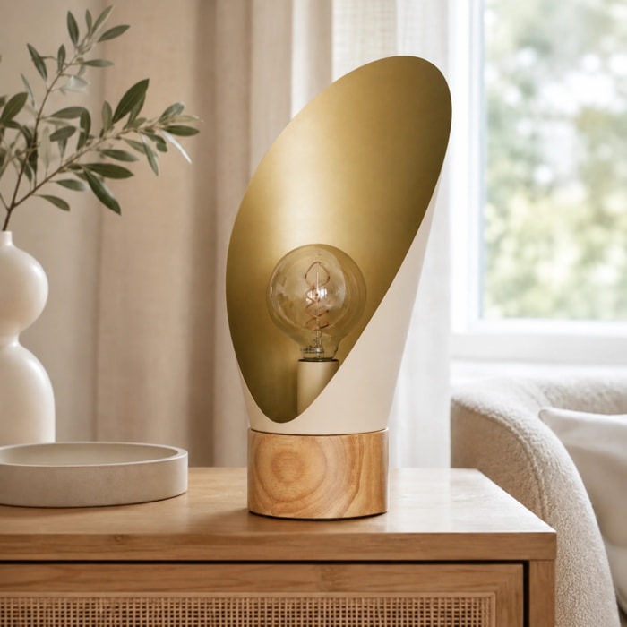 Lampe à poser en métal crème et bois H44 cm - Spoon