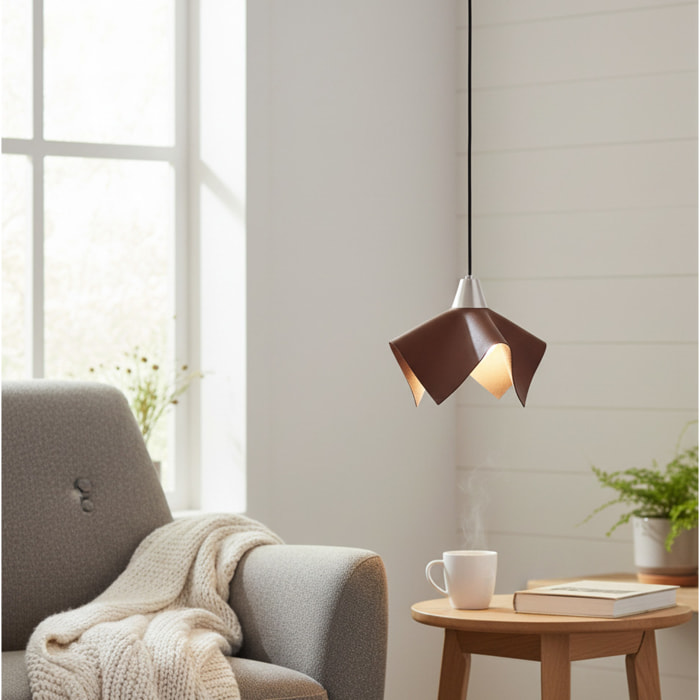 FAUNA Colgante LED piel marrón