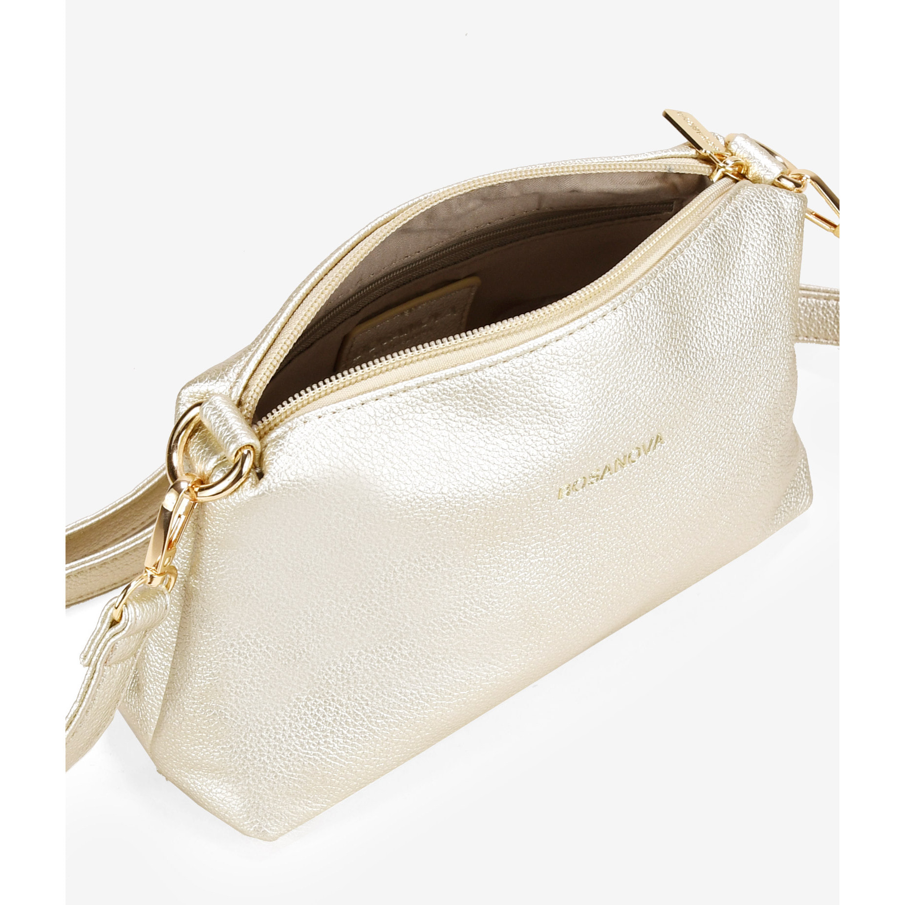 Bolso de hombro dorado con cremallera