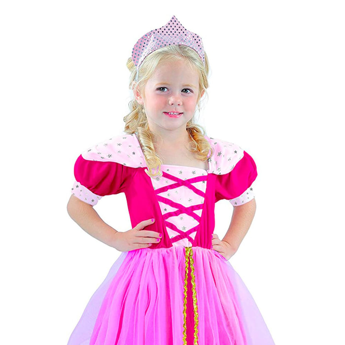 Principessa Fucsia Costume Carnevale con Coroncina Travestimento Bambina