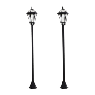 Lot de 2 luminaires extérieurs solaires lampadaires lanternes classiques LED 15 Lm Ø 18,5 x 129H cm noir