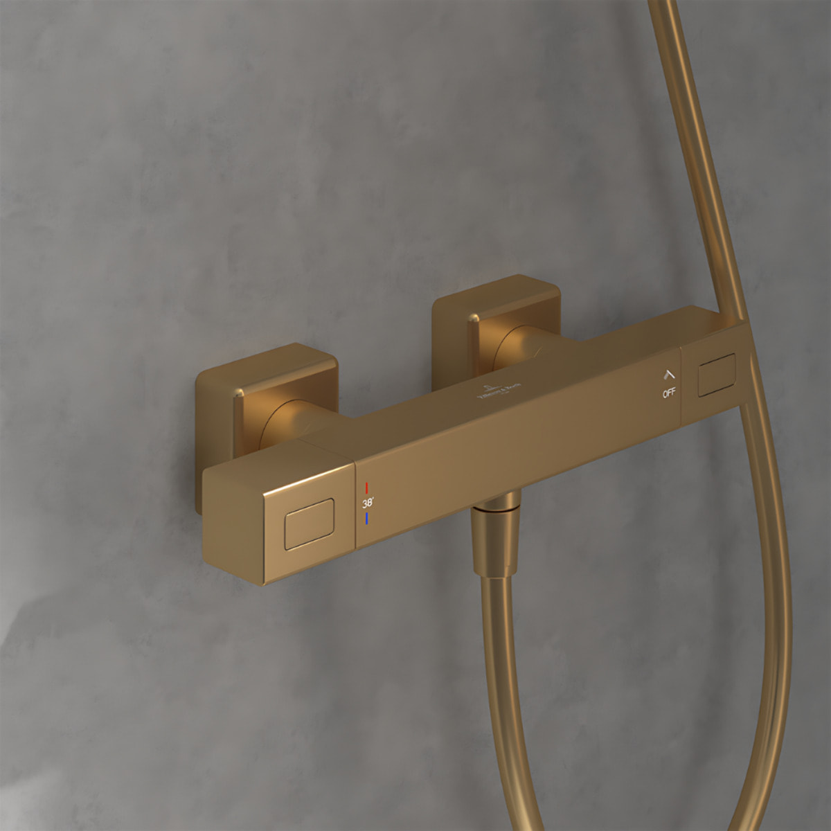 Mitigeur douche thermostatique Universal rectangle + Ensemble de douche Verve Showers 3 jets Brushed Gold