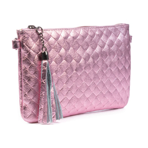 Oleggio bolso bandolera mujer. Piel auténtica Gamuza con grabado entrelazado y lacada brillante.