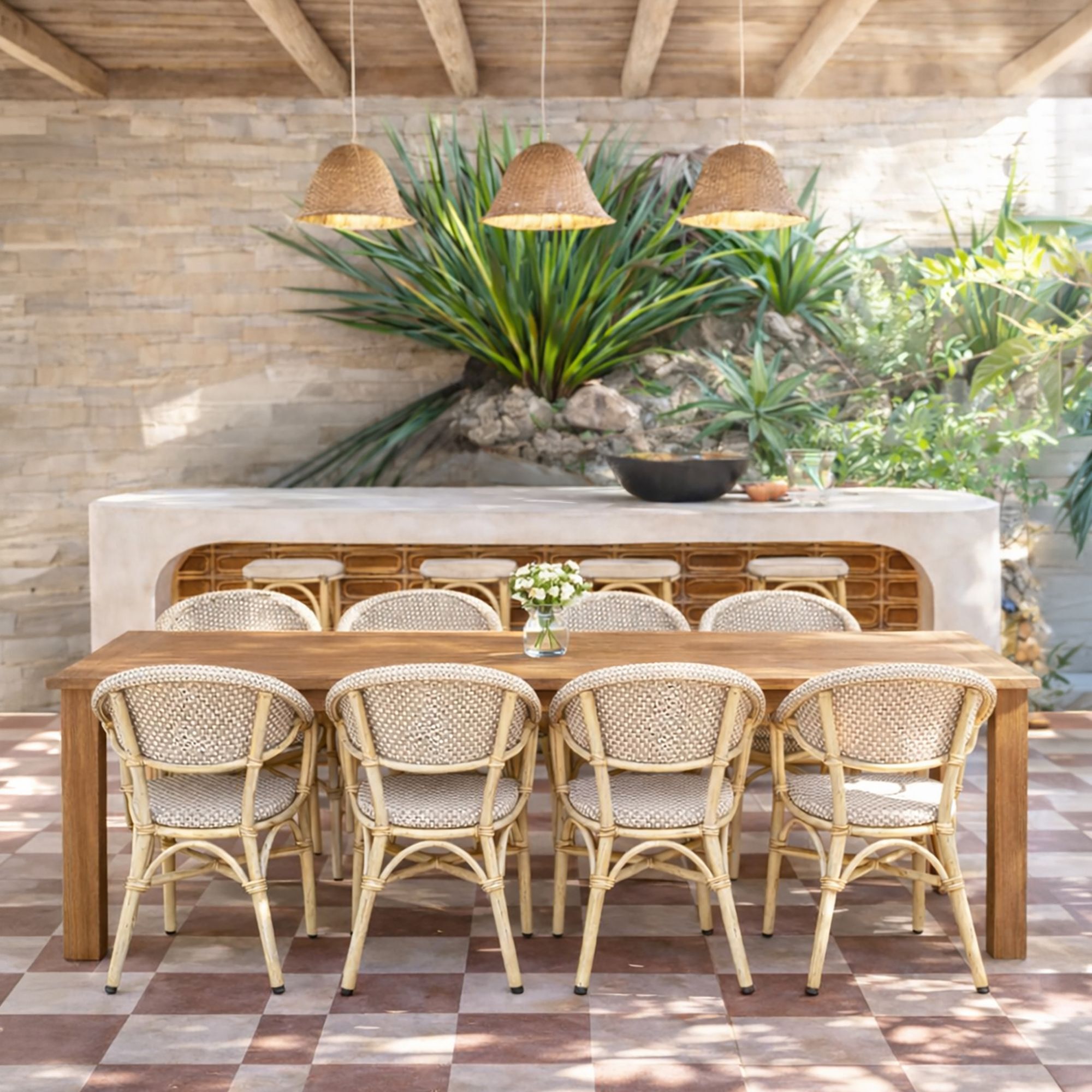 Lot de 2 fauteuils de table extérieur en textilène beige AMALFI