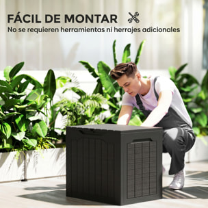 Outsunny Baúl de Almacenaje Exterior 97L Arcón de Jardín Exterior Pequeño de Plástico Impermeable con 2 Asas Integradas y Soporte para Candado 56x41x50 cm Negro