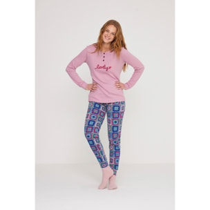 Pigiama donna folk in caldo cotone con collo a tre bottoni Noidinotte