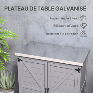 Armoire de jardin bois 2 portes étagère plateau rempotage acier galvanisé