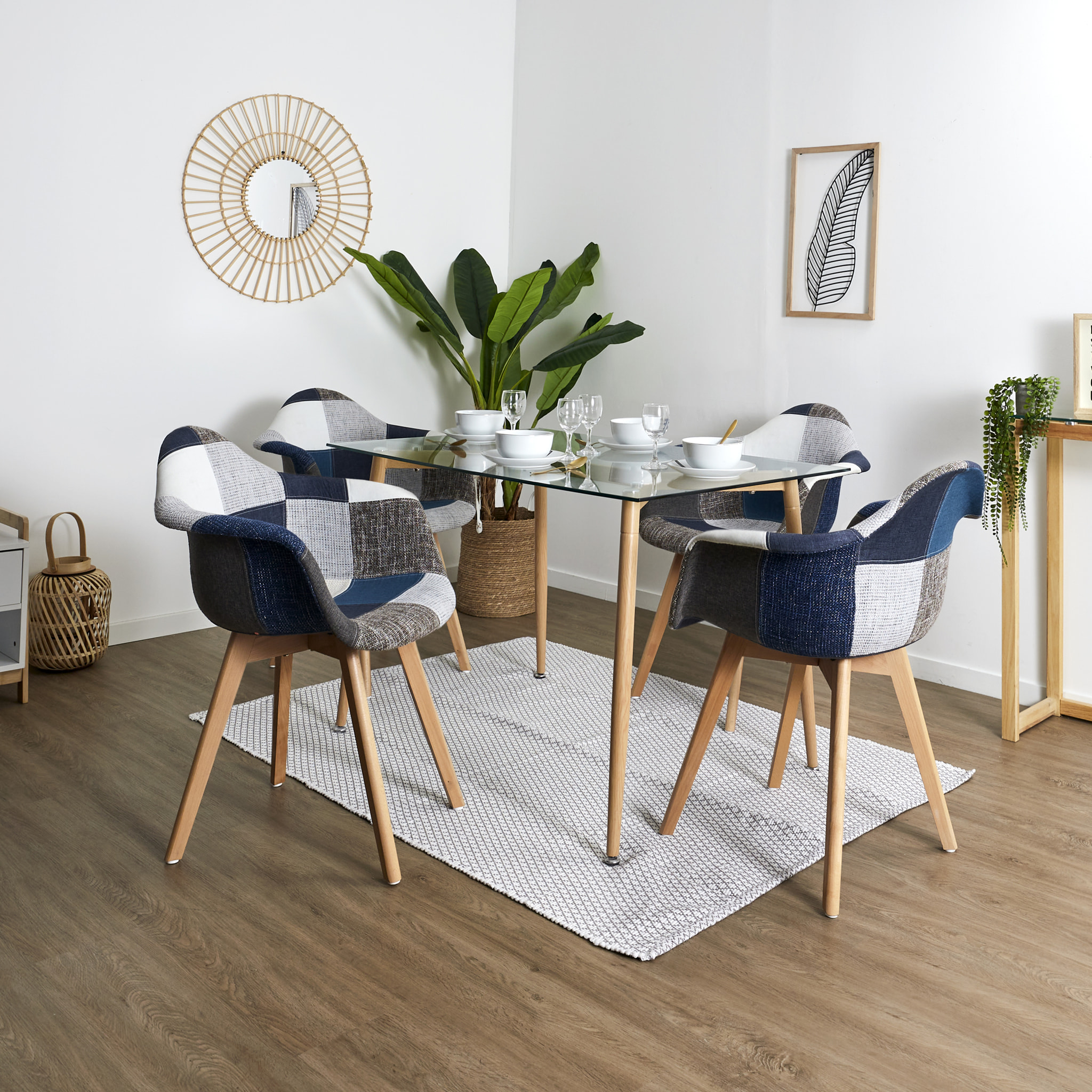 Fauteuil Patchwork Bleu Gris - Lot De 2