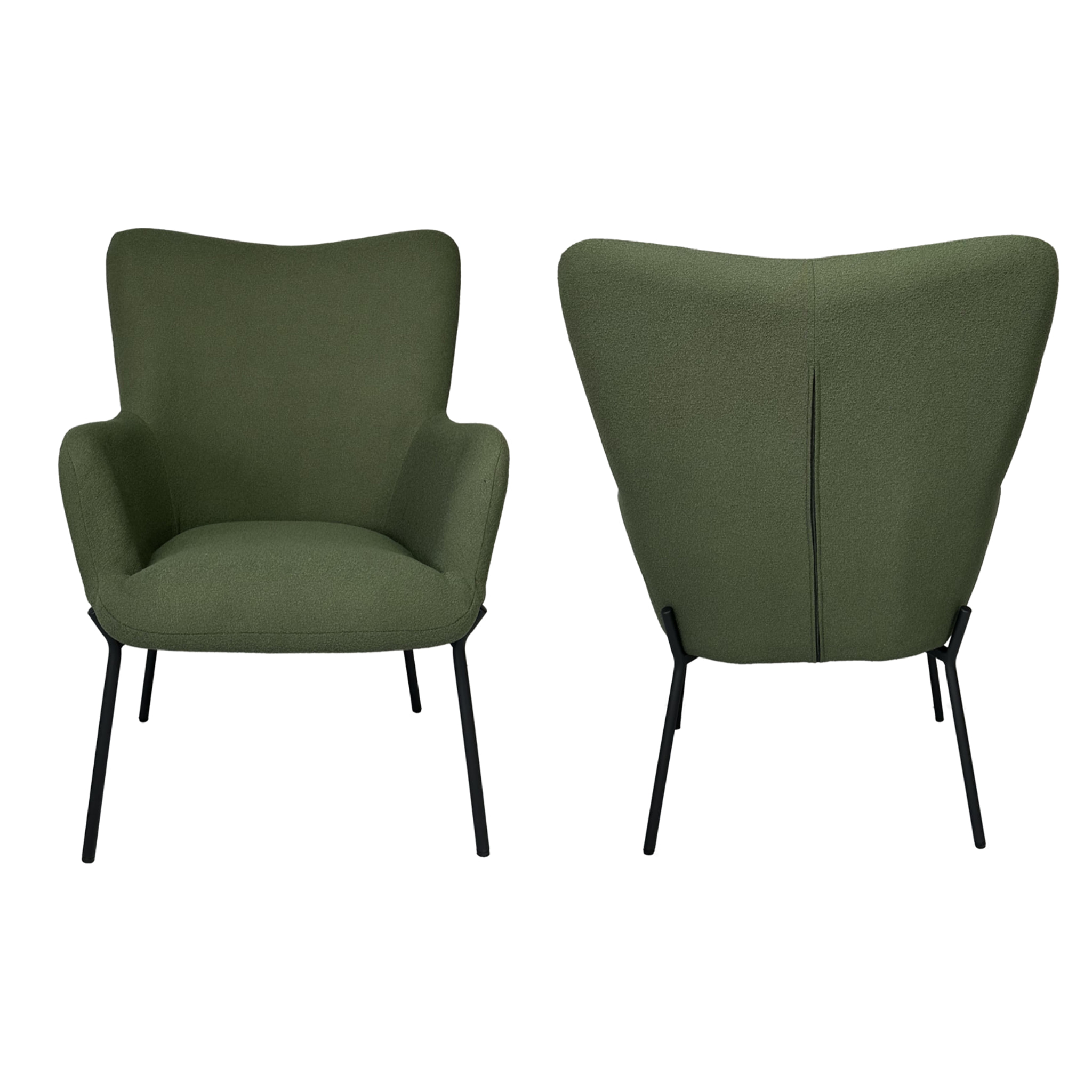 Fauteuil en tissu boucle vert kaki avec repose-pieds EIRA