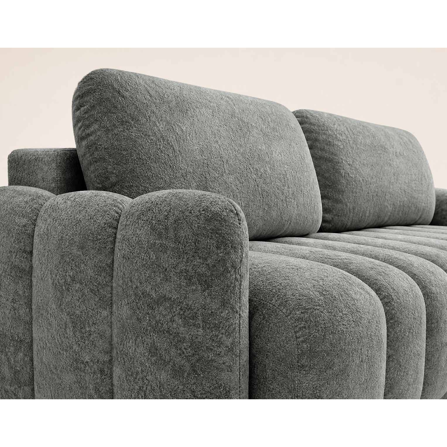Silvia - Canapé droit 3 places convertible avec coffre - en tissu bouclette - Gris