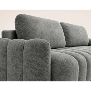 Silvia - Canapé droit 3 places convertible avec coffre - en tissu bouclette - Gris