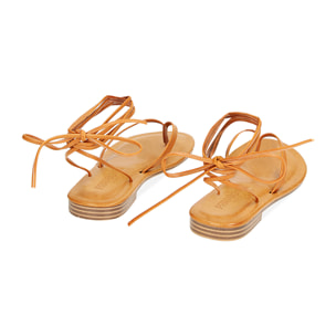Sandali bassi donna cognac lace-up