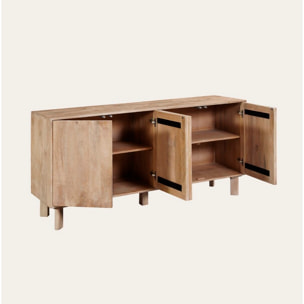 Buffet Bondi -bois massif de mangue et mdf-couleur arabica 160 x 75 x 40 cm
