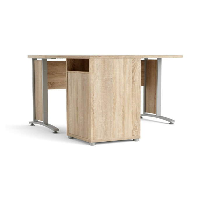 Scrivania Alfango, Scrittoio multiuso, Tavolo per ufficio porta PC, Piano di lavoro, 159x151 h75 cm, Grigio e Quercia