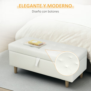 Puff Almacenaje Baúl Tapizado de Terciopelo 100x50x43 cm con Patas de Madera Capacidad 71L Soporta 240 kg Banco Almacenaje para Dormitorio Pasillo Salón Blanco Crema