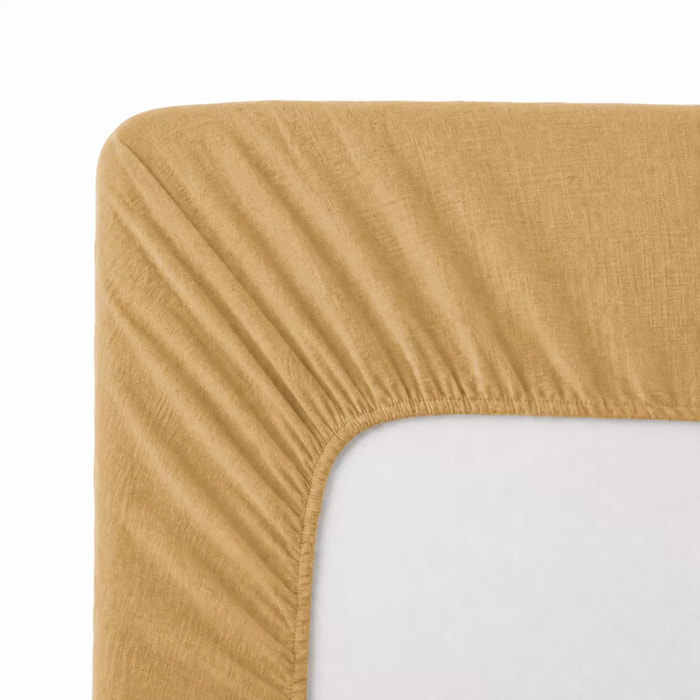 Drap housse b30 gaze de coton lavé uni marron Malia houblon