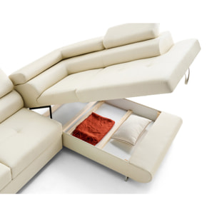 Zaria - canapé d'angle droit 5 places convertible avec coffre et têtières en simili - Beige