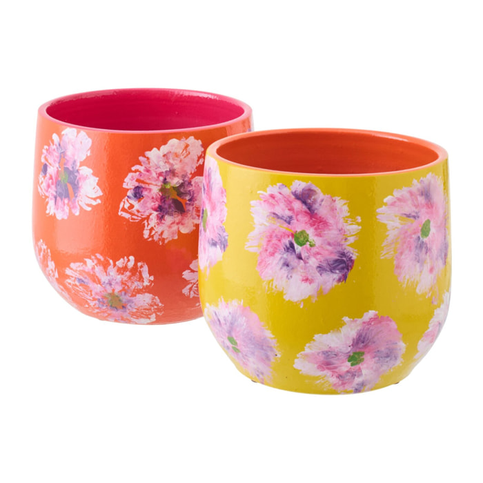 J-Line Cache-Pot - céramique - jaune/orange - medium - 2 pièces
