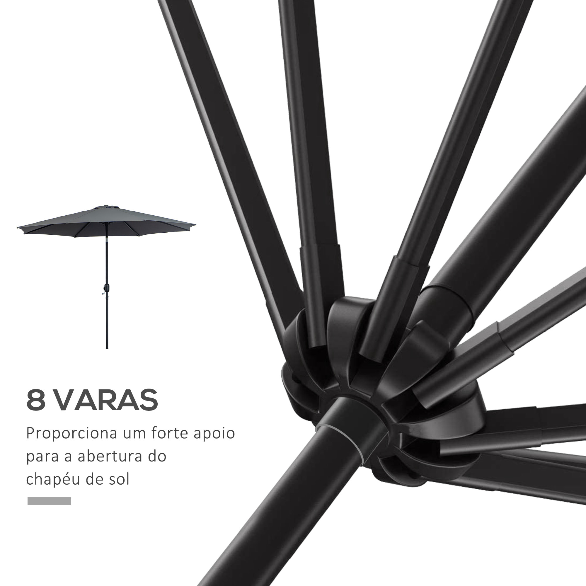 Sombrilla Grande Abrir FÁcil yángulo Regulable, D42263m Gris