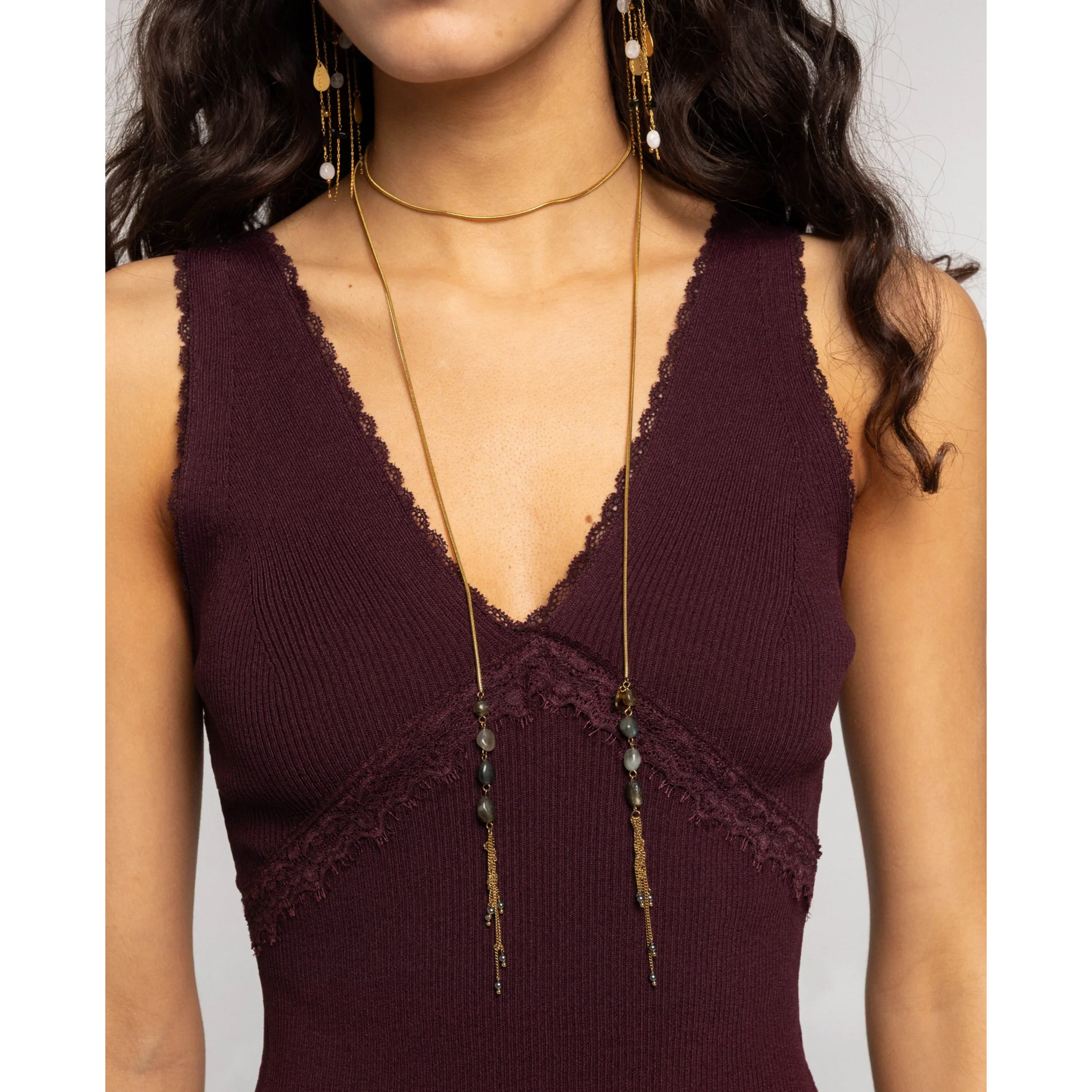 Collar multiposición de cadena con piedras naturales de mujer