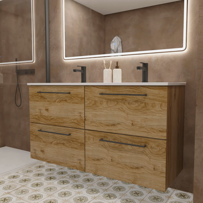 Meuble de Salle de Bain Vex | 120 cm Teka| Quatre Tiroirs | Évier Encastré | Miroir non inclus | Meubles Assemblés | Alday