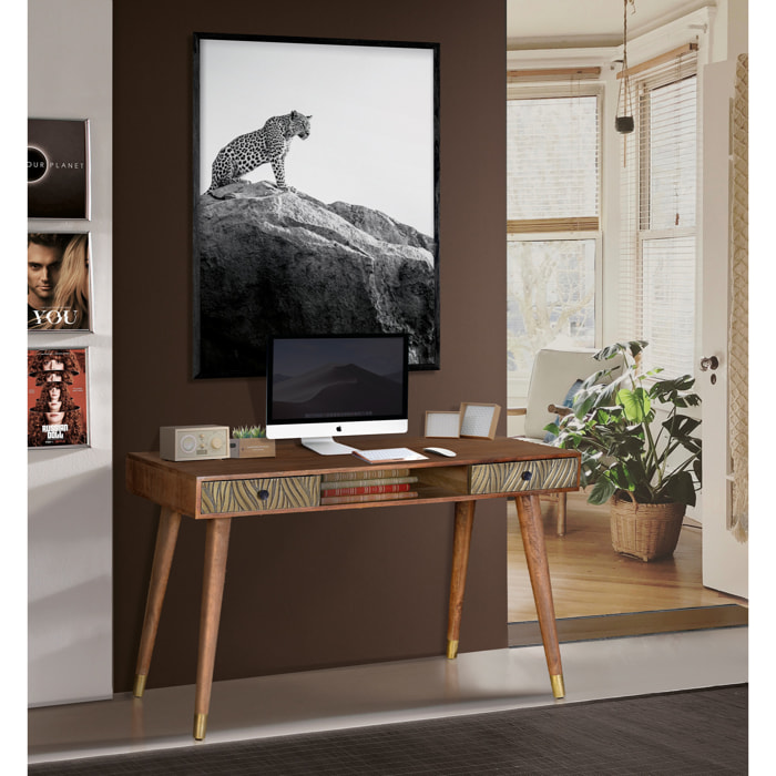 Escritorio de Madera de Mango 130 Cm Estilo Retro Moderno