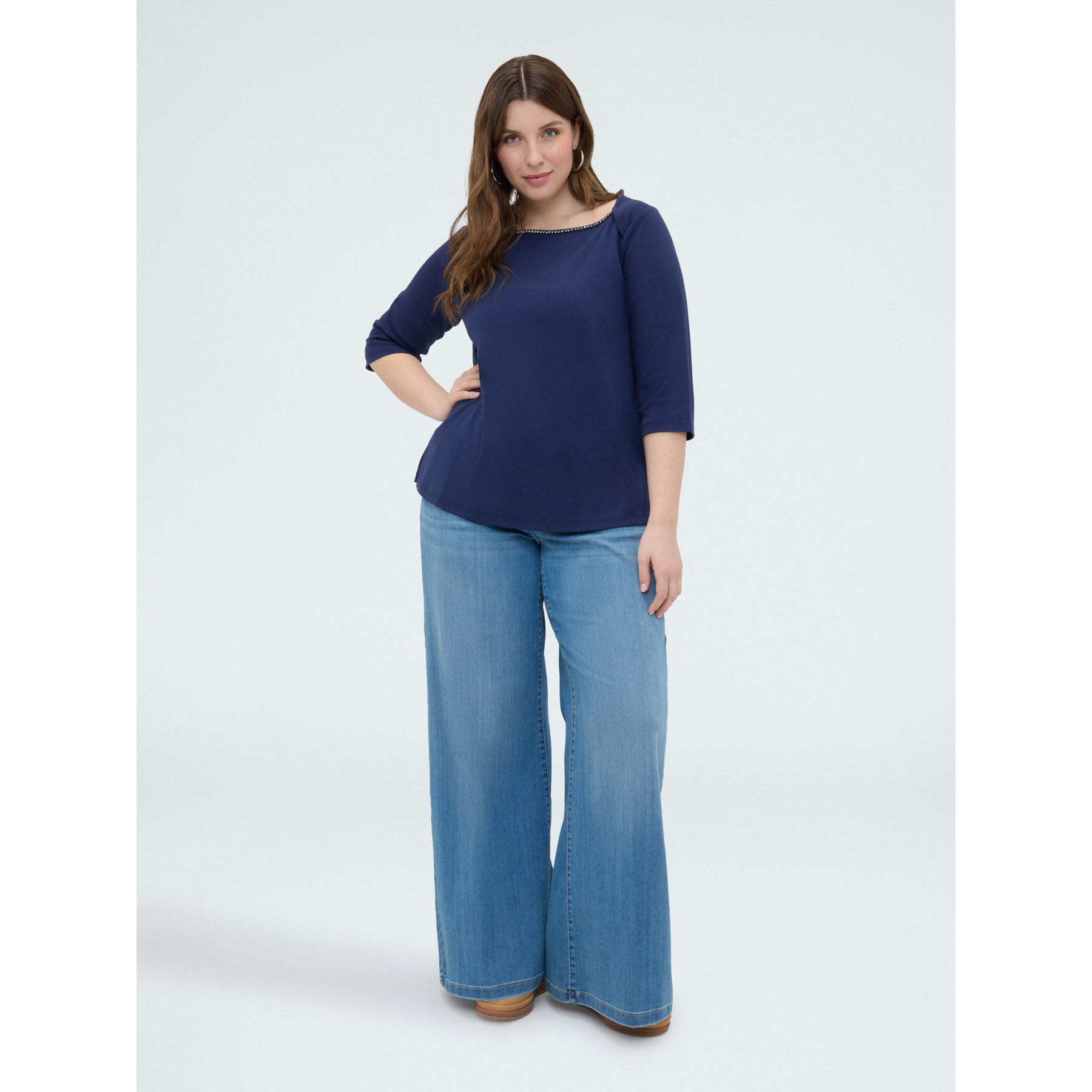 Fiorella Rubino - Camiseta de jersey con aplicaciones joya - Azul