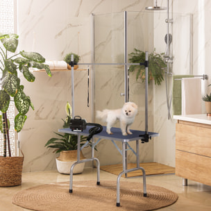 Conjunto para Mascotas Juego de Secador de Pelo para Perros 2800W y Mesa de Peluquería para Mascotas Plegable con Altura Ajustable 40x16x20 cm 107x60x170 cm Negro y Azul