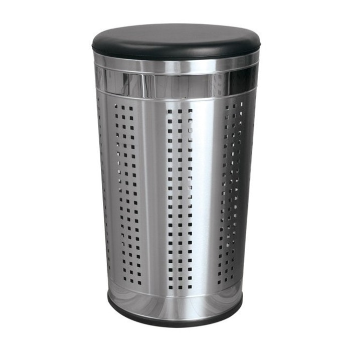 MSV Panier à  linge 46L avec couvercle coussin Inox