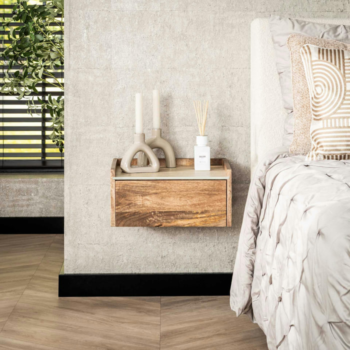 Table de nuit murale en bois et céramique, 1 tiroir ASCOLI