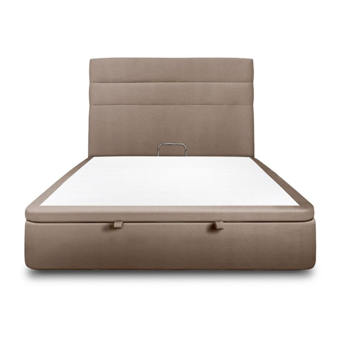 Lit coffre avec tête de lit bandes horizontales Velours