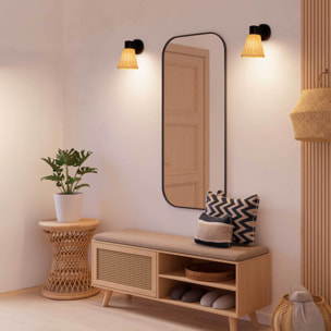 Forlight Nature plafón negro y rattan natural para bombilla E27