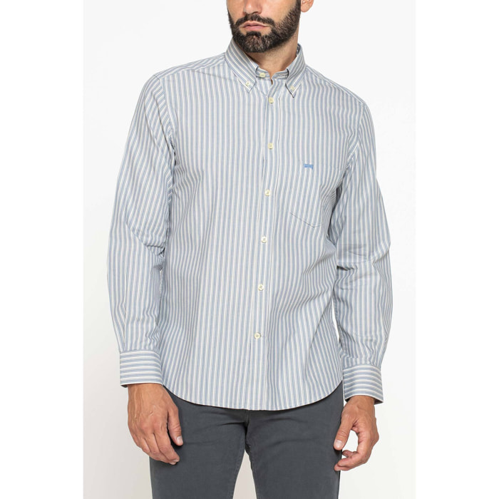 CAMICIA FANTASIA TINTO FILO CON COLLO BUTTON-DOWN