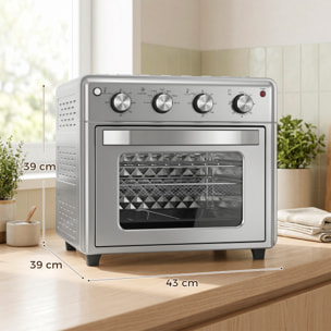 Horno Eléctrico Multifunción de Sobremesa 30L Mini Horno Tostador 1600W Freidora de Aire con 7 Modos de Calor Temporizador y Temperatura Regulable 43x39x39 cm Plata